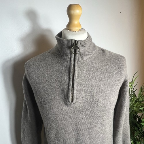 Barbour Jumper Mens Medium 100% Wool 1/4 Zip Pullover Sweater Tartan Elbow Patch - Picture 8 of 8