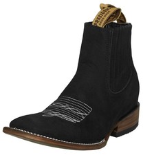 Hombres Negro Botines Chelsea Cuero Nobuck Puntera Cuadrada Pull On Vestido Vaquero