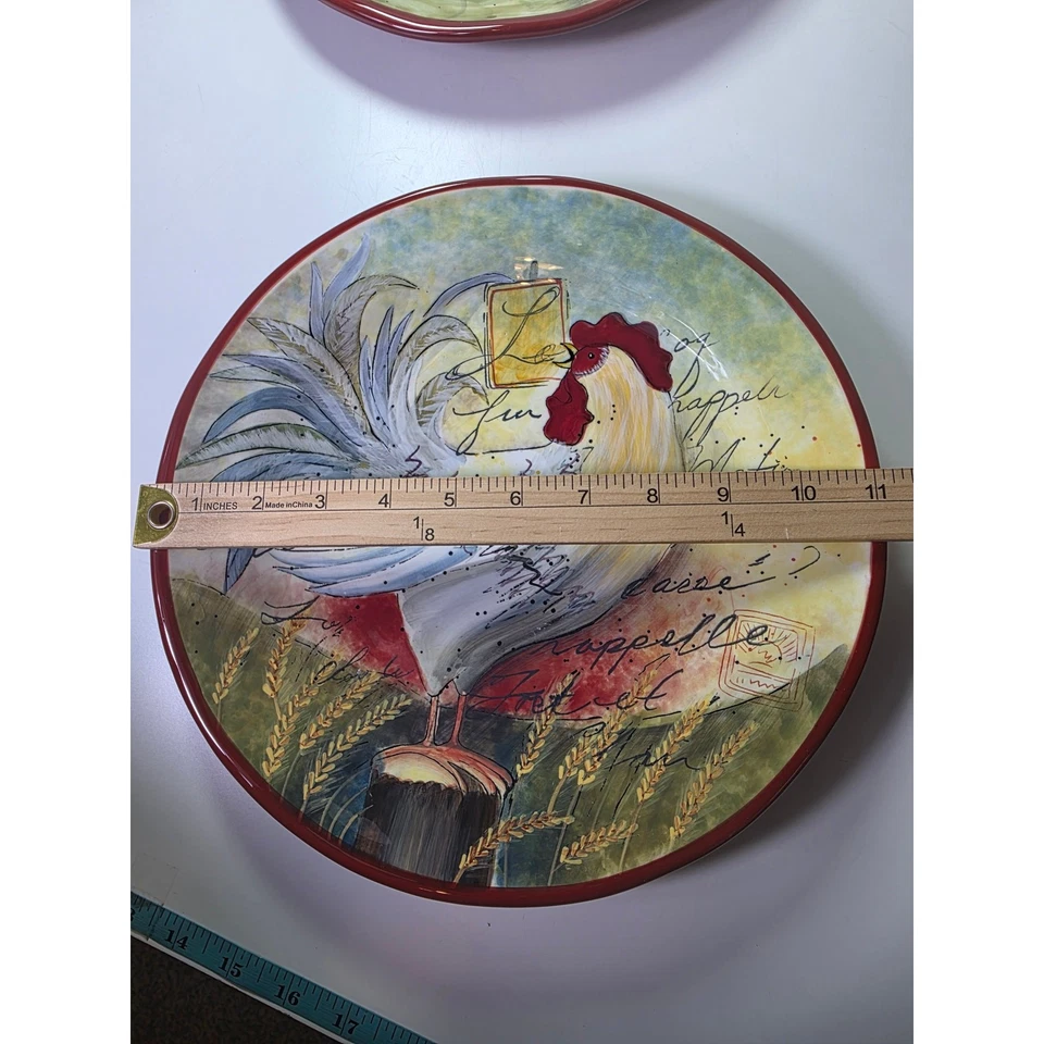 Juego de 3 platos de cena de 11" Susan Winget Rooster Country certificado internacional Foto 3 de 4