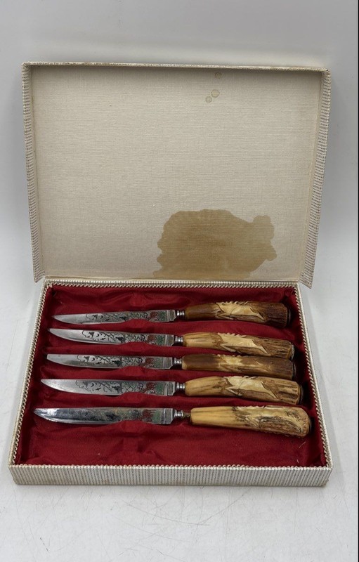 Anton Wingen Jr. Solingen Germany Wildlife Scene Engraved Knife Set Of 5