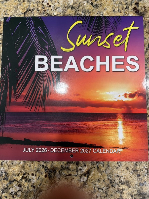 Calendar July 2026 To Dec 2027 11 3/4” x  11 3/4” Sunset Beaches