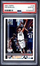 1997 Tim Duncan PSA 10 Topps #115 Rookie Card GEM MINT Spurs HOF. rookie card picture