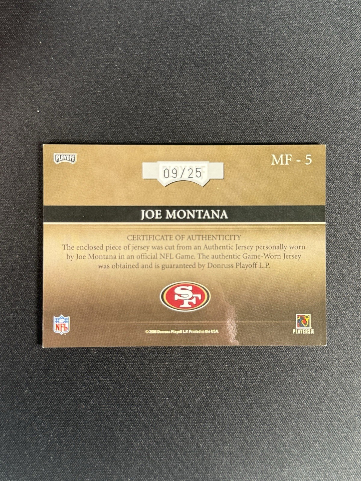 Joe Montana 2006 Absolute Memorabilia Marks Of Fame Patch AUTO /25 GAME USED HOF view 5