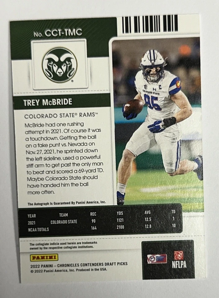 2022 Panini Chronicles Contenders Draft Picks Trey McBride Auto 049/149 - Image 2 of 4