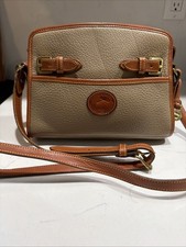 Vtg Dooney  Bourke Taupe All W Leather Pebbled Bag Crossbody Purse 7" X 10"