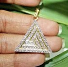 2 Ct Round Real Moissanite Men's Triangle Pendant 14k Yellow Gold Plated Silver — photo 2