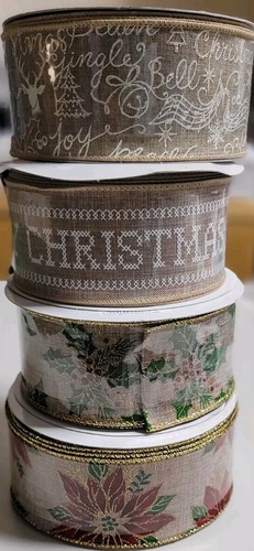 4 CHRISTMAS RIBBON WIRE EDGED width 63mm x 25metres (100m) Job Lot 50p a metre