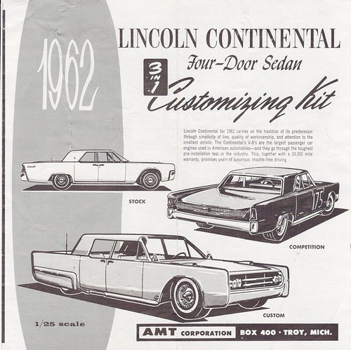 AMT 1961 Lincoln Continental 3 in 1 Model Kit Assembly Instructions Vintage