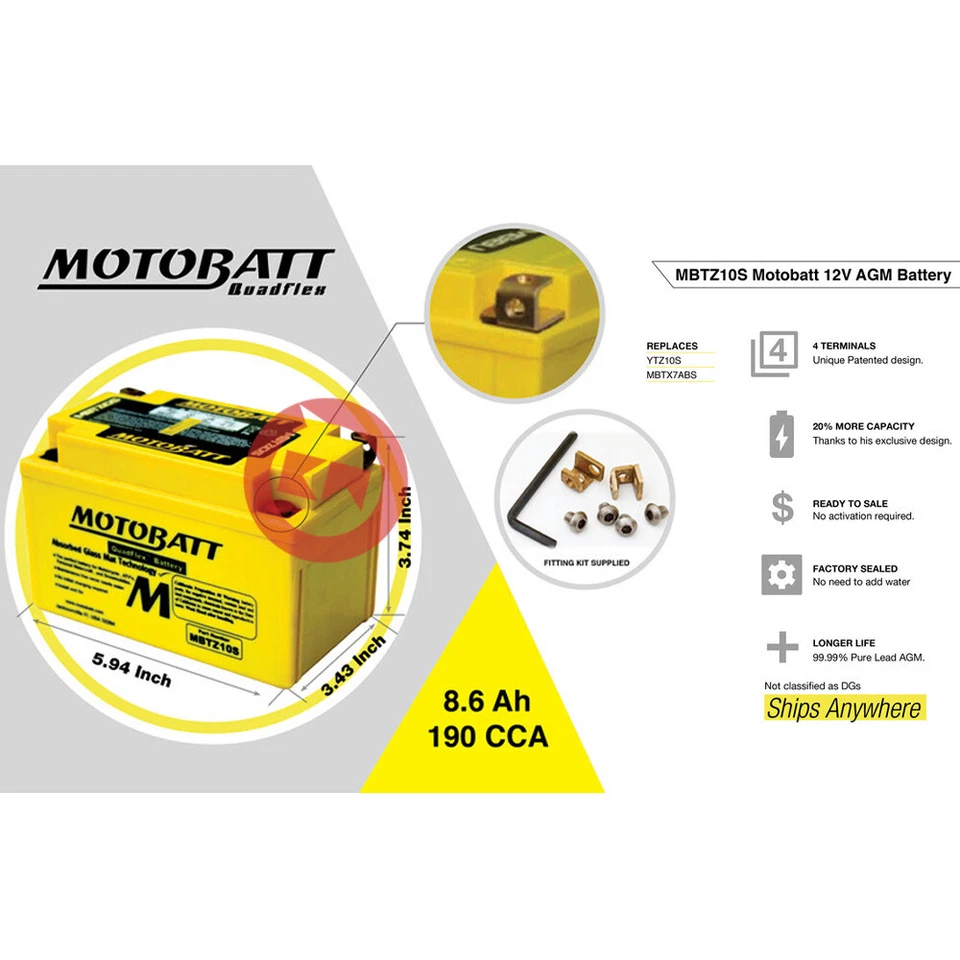 BATTERIA MOTOBATT MBTZ10S SIGILLATA YAMAHA YZF R1 1000 2009-2011 - Immagine 3 di 4