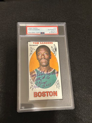 1969 Topps TOM SATCH SANDERS BOSTON CELTICS Multi Inscribed PSA Mint 9 auto