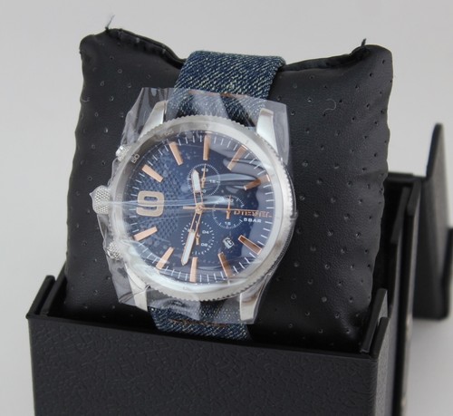 NEW AUTHENTIC DIESEL RASP SILVER DENIM BLUE LEFT HANDED CHRONO MENS DZ4450 WATCH - Picture 2 of 10