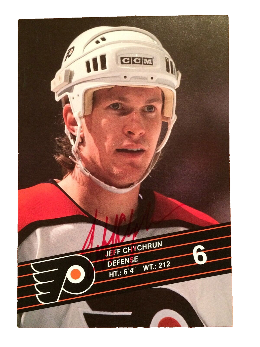 JEFF CHYCHRUN PHILADELPHIA FLYERS 1989-90 AUTOGRAPHED TEAM POST