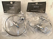 Soho Polished Chrome Towel Ring + Toilet Paper Holder -New Factory Sealed