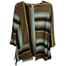 Multiples Womans 3/4 Sleeve Asymmetrical Hem Tunic Top Size Small Multicolor