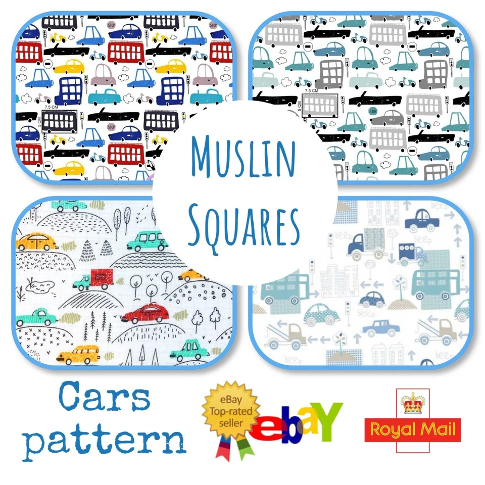 BABYBAZAAR ✅GROSSE BAUMWOLLE BABY JUNGE MUSLIN QUADRATE TÜCHER TRANK BABY DUSCHE AUTOS LÄTZCHEN