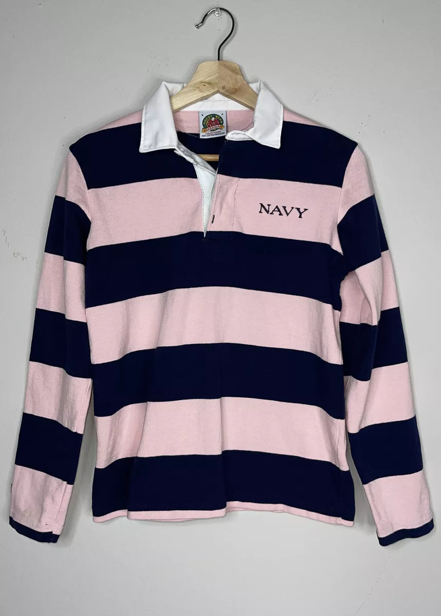 BARBARIAN Rugby Wear Ladies PINK Blue Stripe longsleeve Polo shirt. Size S