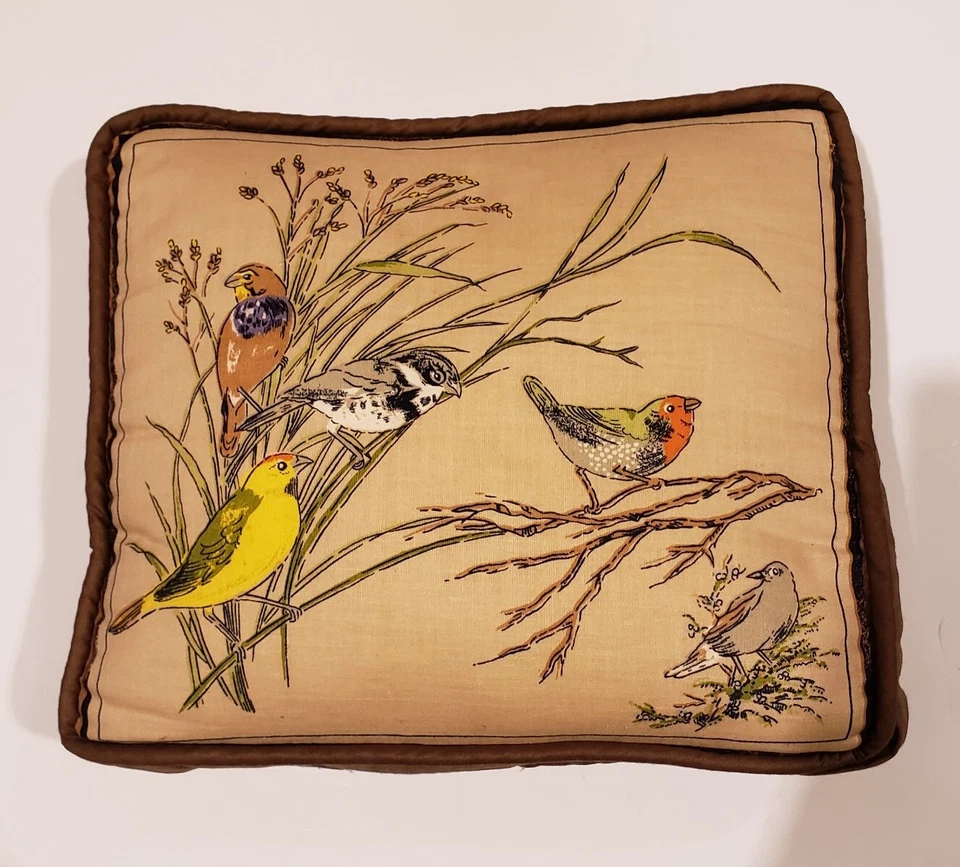Vintage Birds Accent Pillow Reversible Handmade Farmhouse Cottagecore Decor  - Image 2 of 4