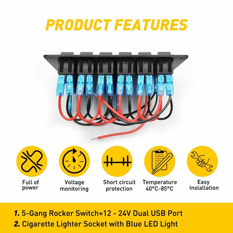 6 Gang Switch Blue Rocker Circuit Panel Breaker LED Waterproof Car Marine Boat E - Foto 2