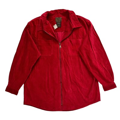 NEW St Johns Bay Jacket Womens XL Red Velour Ribbed Long Sleeve Full Zip