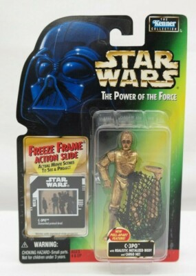 Star Wars Power of the Force C3PO w/ Metalized Body & Cargo Net Freeze Frame TY