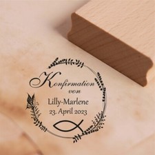 Stempel Konfirmation von - mit Name und Datum - Motiv Christenfisch Schmetterlin