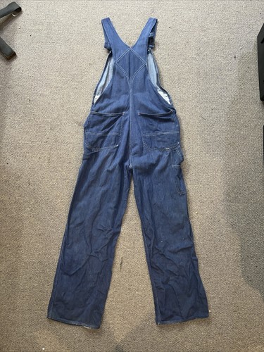 70s Indigo Dark Wash 'Fir' Denim Workwear Utility Dungaree Bib Overalls - Picture 14 of 24
