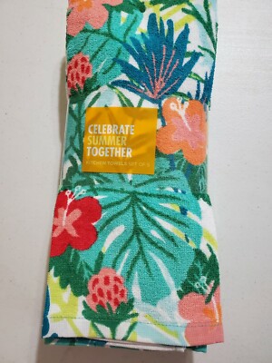 CELEBRATE KITCHEN TOWELS SET OF 5 FLORAL PRINT ON 3 SOLID LIME  GREEN ON 2