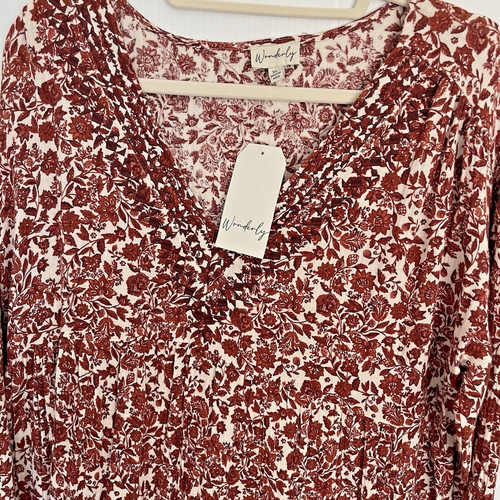 Wonderly Maxi Abito Boho Donna XL Pullover Floreale Ruggine L/S Cotone 3 Livelli Scollo V - Foto 5 di 19