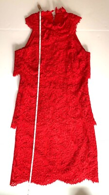 reiss red lace dress Reiss Sophia Red Lace Overlay Cocktail Party High Neck Tiered Mini Dress  Size 4