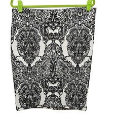 New 89th  Madison Pencil Skirt Renaissance Print Career Black White Woman's L