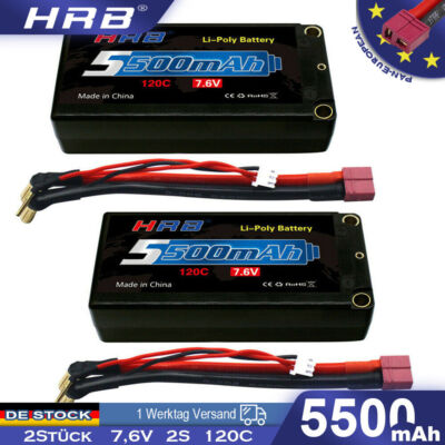 2Stück 7,6V 2S 5500mAh Hardcase 5,0mm Bananenstecker T+XHR Rennauto HV-LiPo Akku
