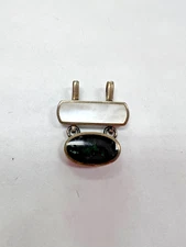 Sterling Silver Double Slide Pendant with Onyx and White Stone [055DuW]