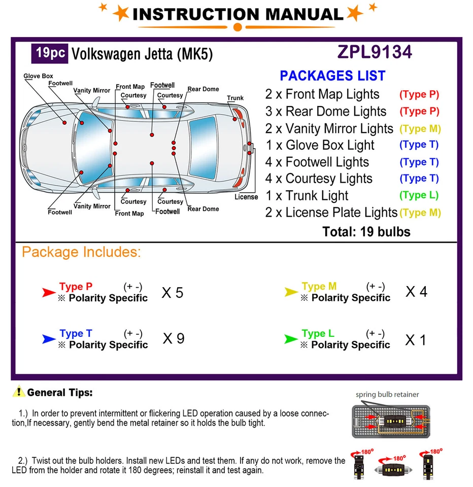 Kit de luces LED interiores para Volkswagen Jetta MK5 2006-2011 bombillas LED blancas Foto 2 de 4