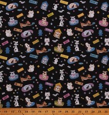 Cotton Dogs Animals Puppies Puppy Words Bones Black Fabric Print by Yard D753.21