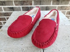 New Women's Floopi Micro Fiber Red Moccasin Slippers Memory Foam Non Skid sz. 7