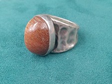 Artisan-Made Silver Ring with Large "AGATE" Bezel Set Stone: Size 8