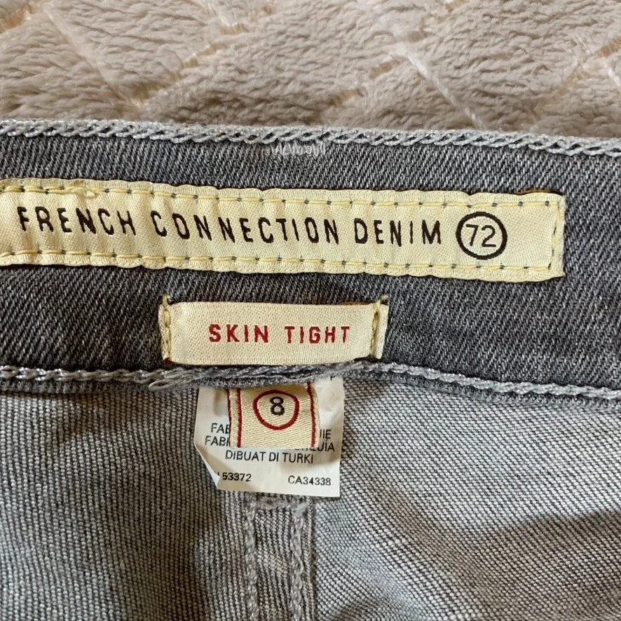 Pantalones de mezclilla French Connection para mujer 8 grises piel ajustados tiro bajo elásticos Foto 4 de 4
