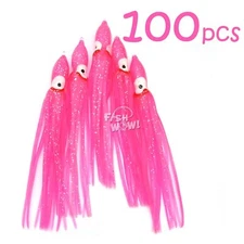 100pc 4.75" Fishing Squid Skirts Octopus Trolling soft lures Hoochies Pink 12cm