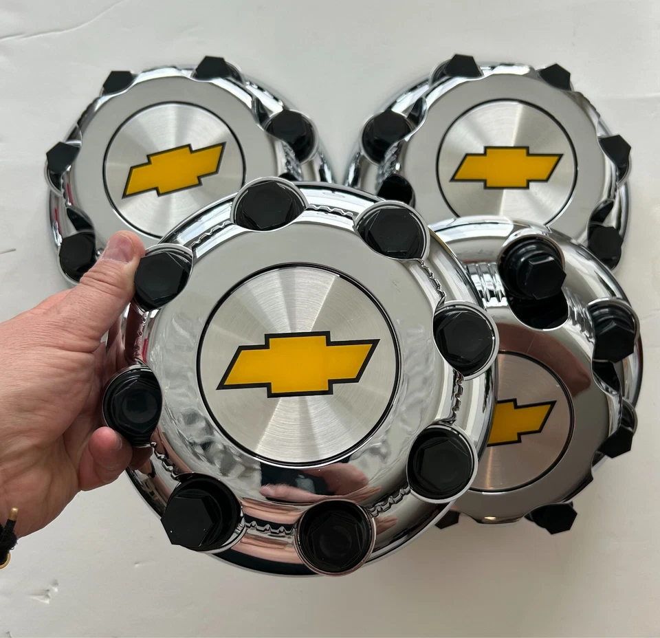 1件装金色镀铬车轮中心盖适用于雪佛兰卡车 Van 8 LUG — 第 2/4 张图片