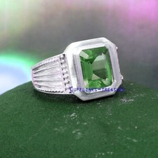 Natural Green Amethyst Gemstone with 925 Sterling Silver Ring For Men's 3440