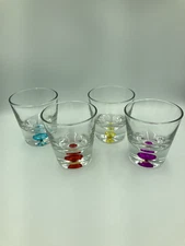 FOUR cool handmade high ball glasses - blown~molded w/color bubbles - CLEAN