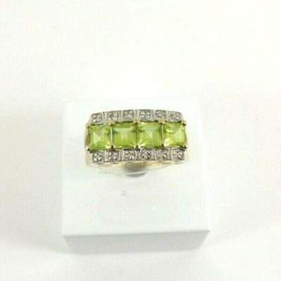 Bandring 9 kt Gold Peridot Diamant grün NEU gepunzt Größe M mit Geschenkbox