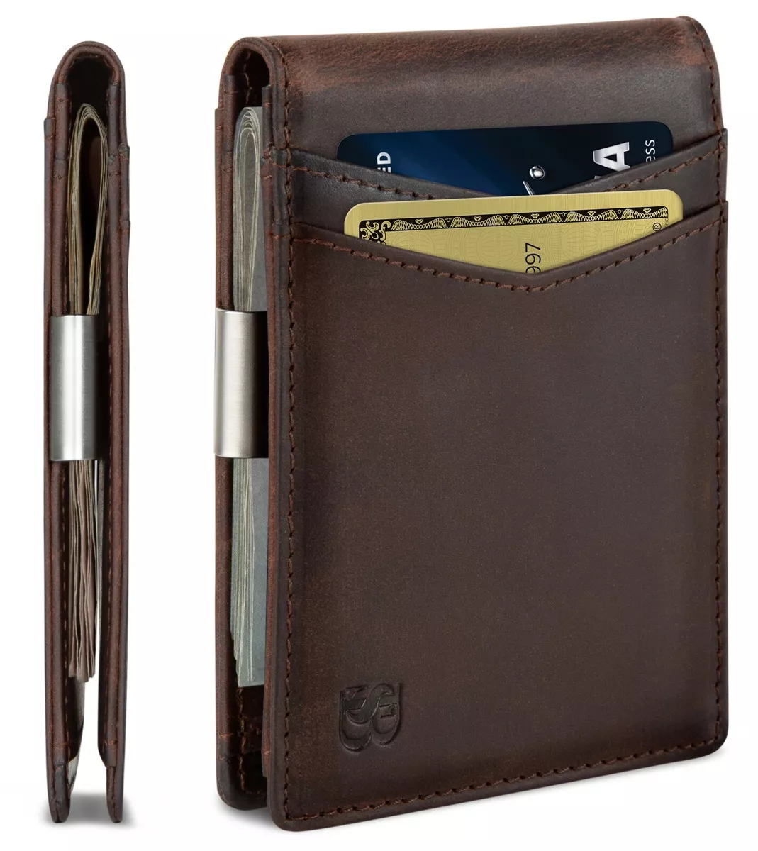 Leather Money Clip Wallet for Men Full Grain Front Pocket 