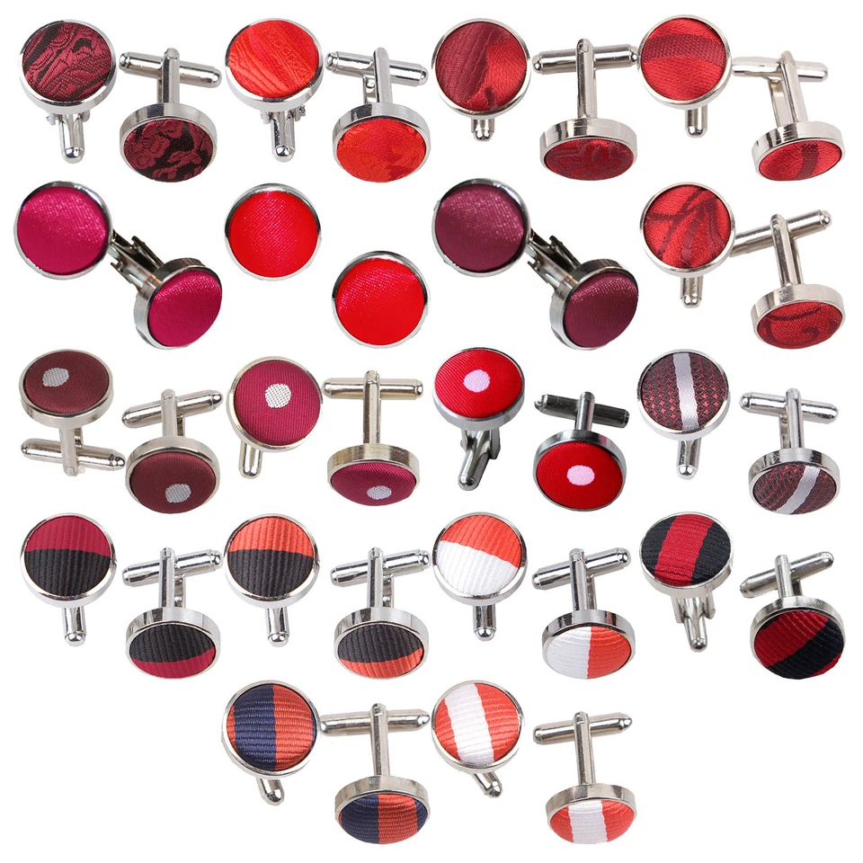 Red Cufflinks Solid Plain Floral Dotted Patterned Mens Wedding Cuff Links by DQT
