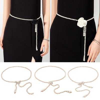 Narrow Floral Women Decorative Belt Camellia Pearl Waist  display picture 2