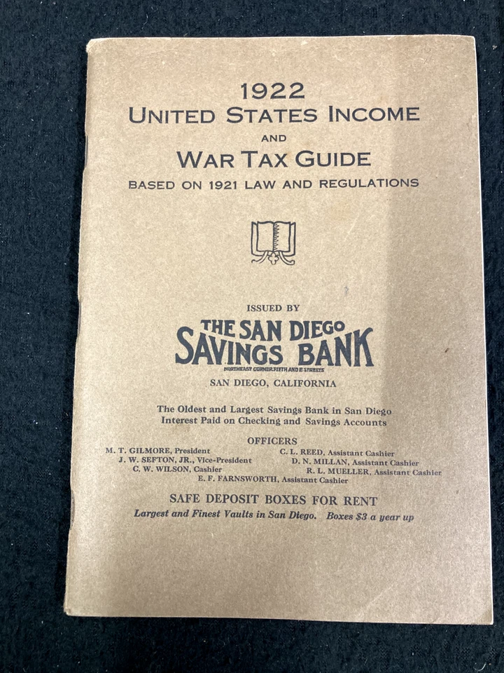 1922 UNITED STATES INCOME AND WAR TAX GUIDE BY KIXMILLER & BAAR, SAN DIEGO BANK - Image 2 of 4