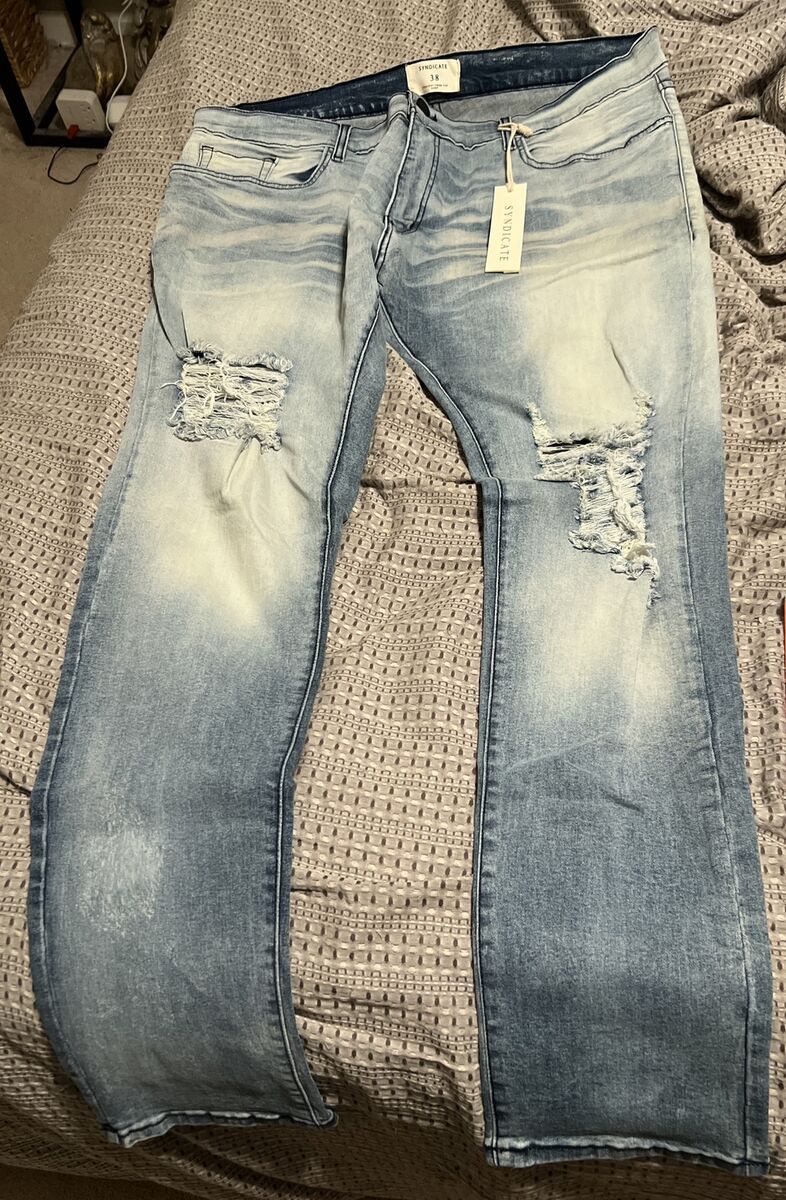 Syndicate Light Blue Washed Distressed Denim Pants Waist 34 Syndicate Light Blue Washed Distressed Denim Pants Waist 34