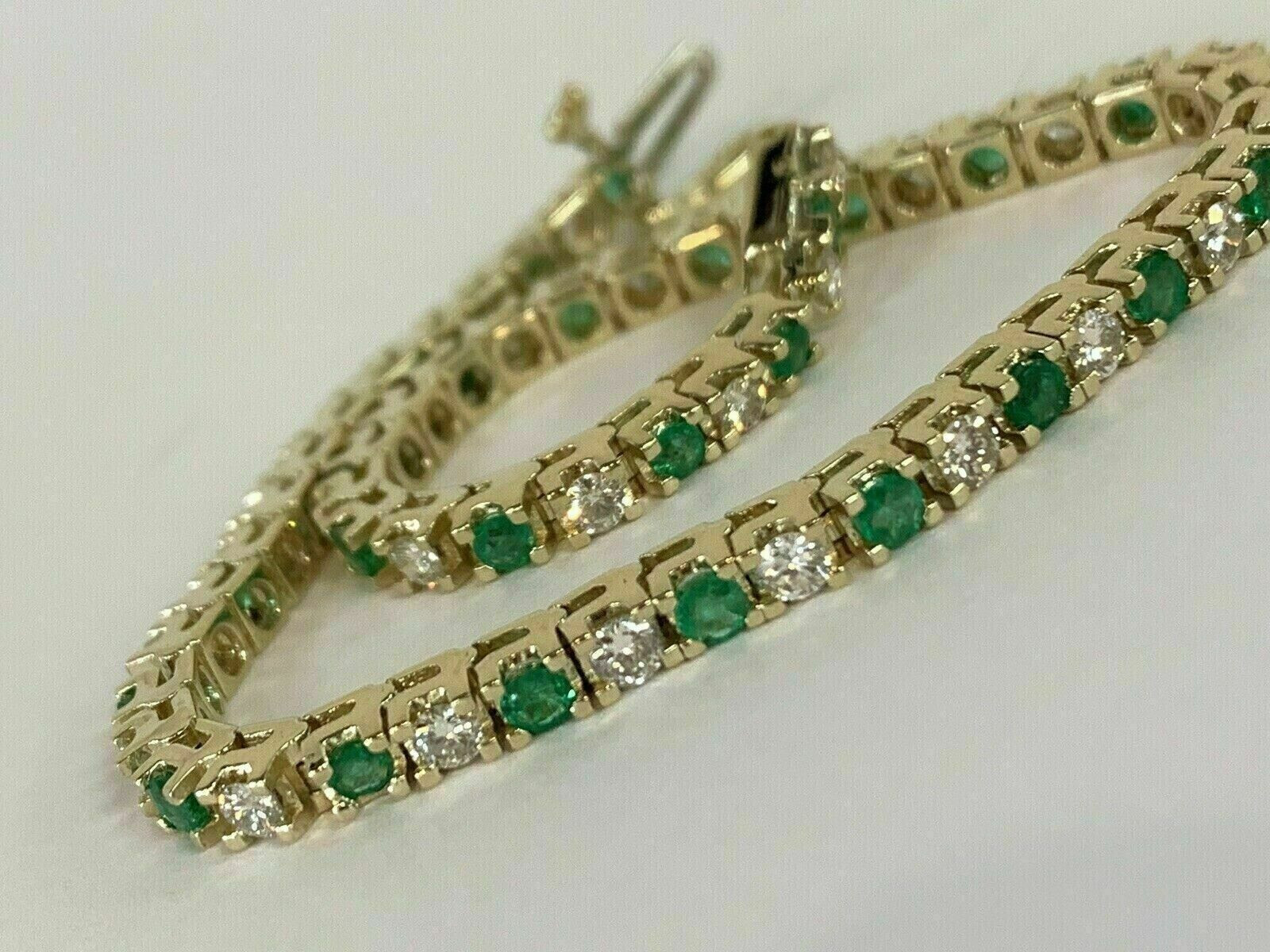 8Ct Round Cut Emerald & Diamond Womens Tennis Bracelet 14k Yellow Gold Plated 7"