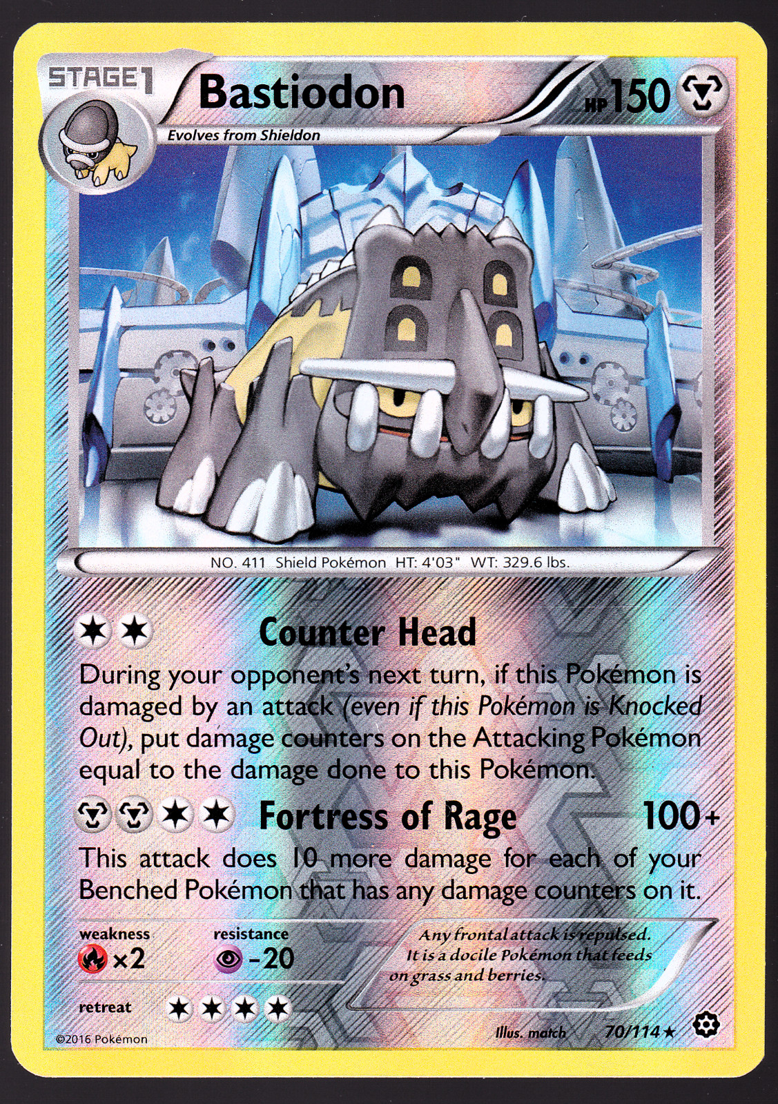 Bastiodon 70/114 Steam Siege Reverse Holo 2016 Pokemon TCG Card NM