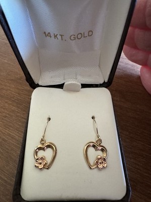 14 KT Gold Herz Blume Ohrhänger in Box Made in Bolivia